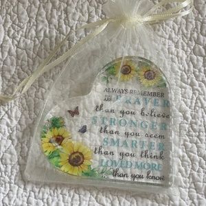 Acrylic Heart Sunflowers Butterflies Always Remember Braver Stronger Loved NEW
